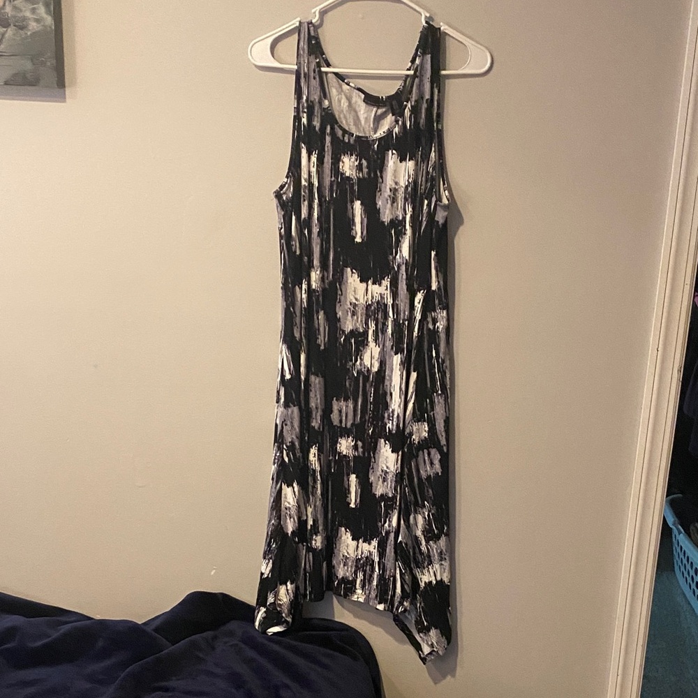 Tahari Asymmetrical Black and White Dress